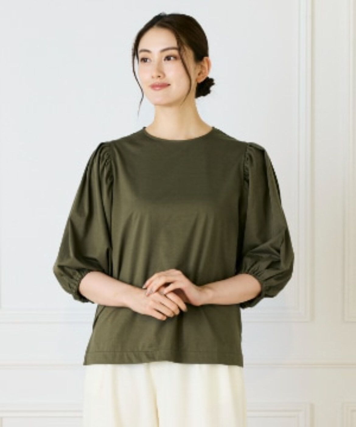 INED「《大きいサイズ》パフスリーブカットソー」|Tシャツ・カットソー|