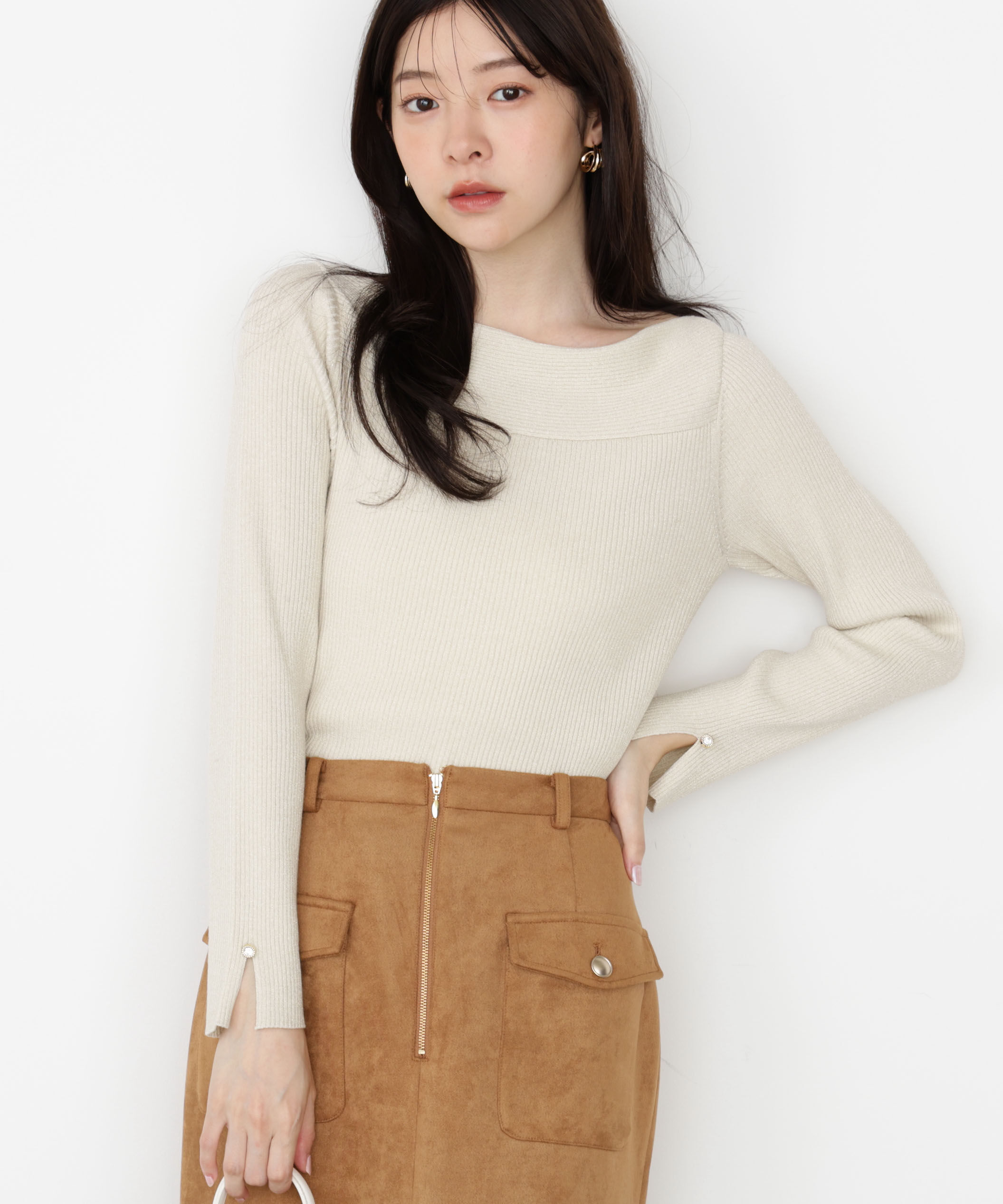 PROPORTION BODY DRESSING「＜ハンドウォッシャブル＞変わり編みリブニット 25AW」|ニット・セーター|ラメベージュ