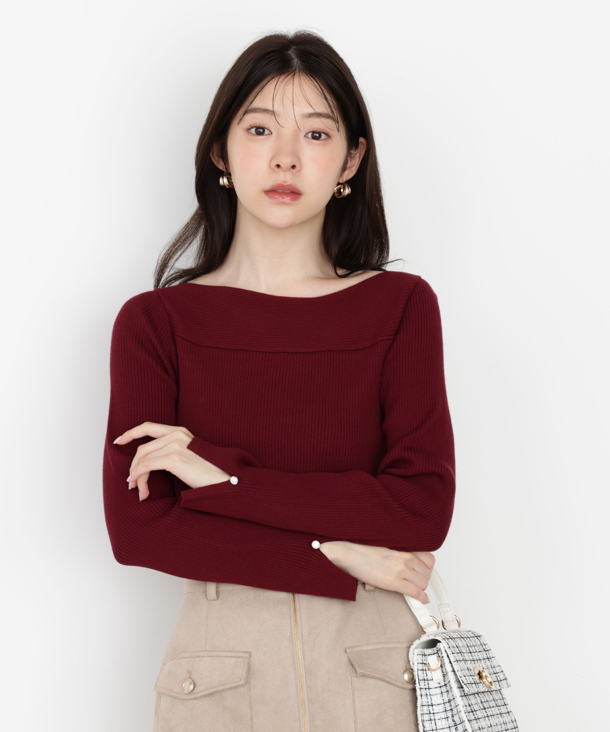 PROPORTION BODY DRESSING「＜ハンドウォッシャブル＞変わり編みリブニット 25AW」|ニット・セーター|ボルドー