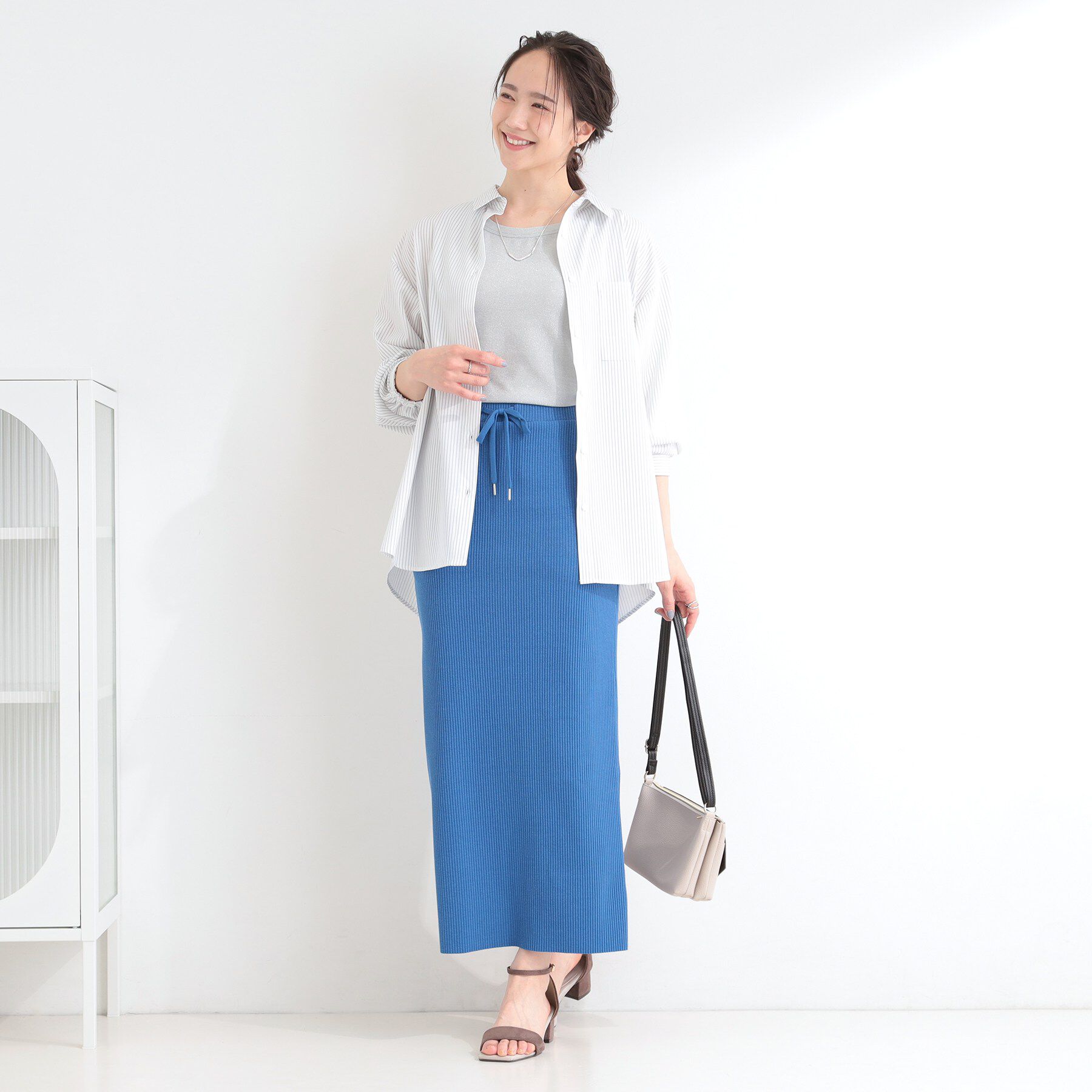 SHOO･LA･RUE「【ひんやり/UV/吸水速乾/洗濯後しわになりにくい】ラッシュガードにもなる ストライプシャツ」|シャツ・ブラウス|