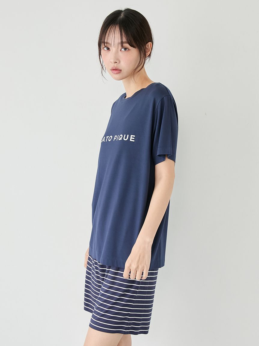gelato pique「レーヨンロゴTシャツ&ボーダーハーフパンツセット」|ルームウェア|