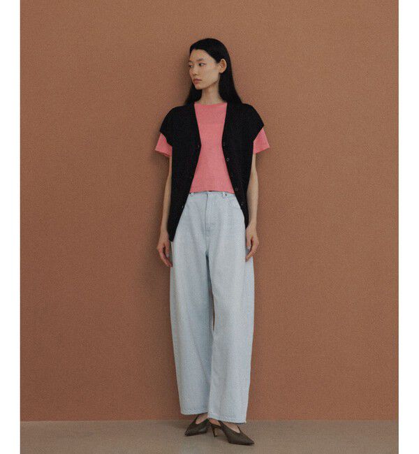 SALON adam et rope'「クロップドハーフスリーブリネンニット［ドライタッチ・洗える］」|Tシャツ・カットソー|