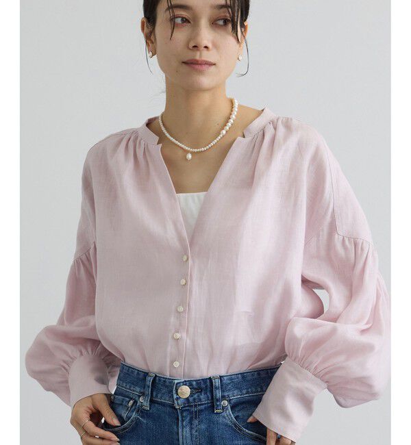 SALON adam et rope'「リネンスキッパーギャザーブラウス / GENTLE LINEN 新色追加」|シャツ・ブラウス|ピンク(63)