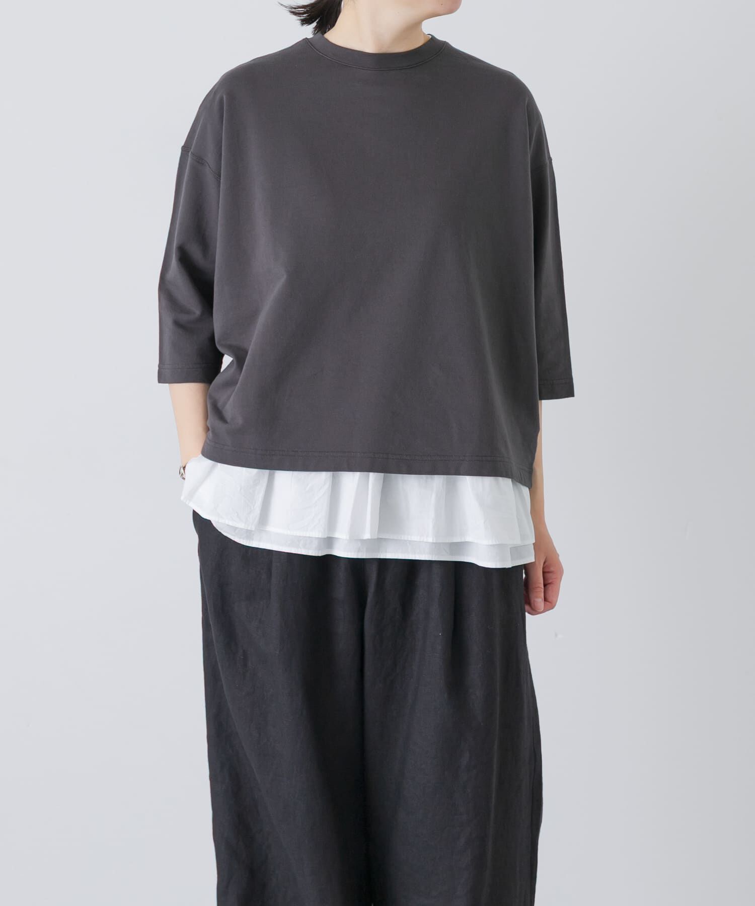 かぐれ「コットンインレー6分袖プルオーバー」|Tシャツ・カットソー|