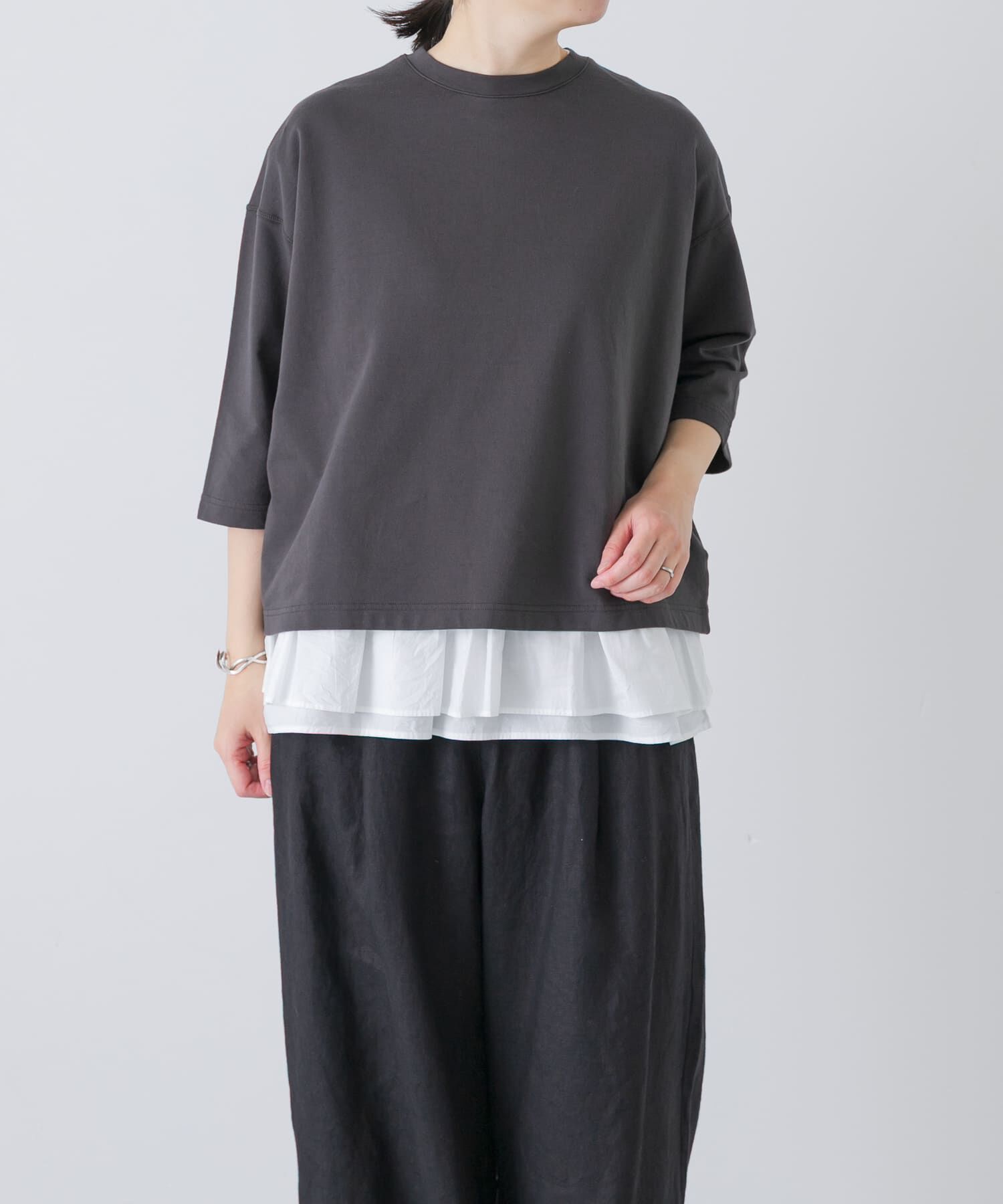 かぐれ「コットンインレー6分袖プルオーバー」|Tシャツ・カットソー|