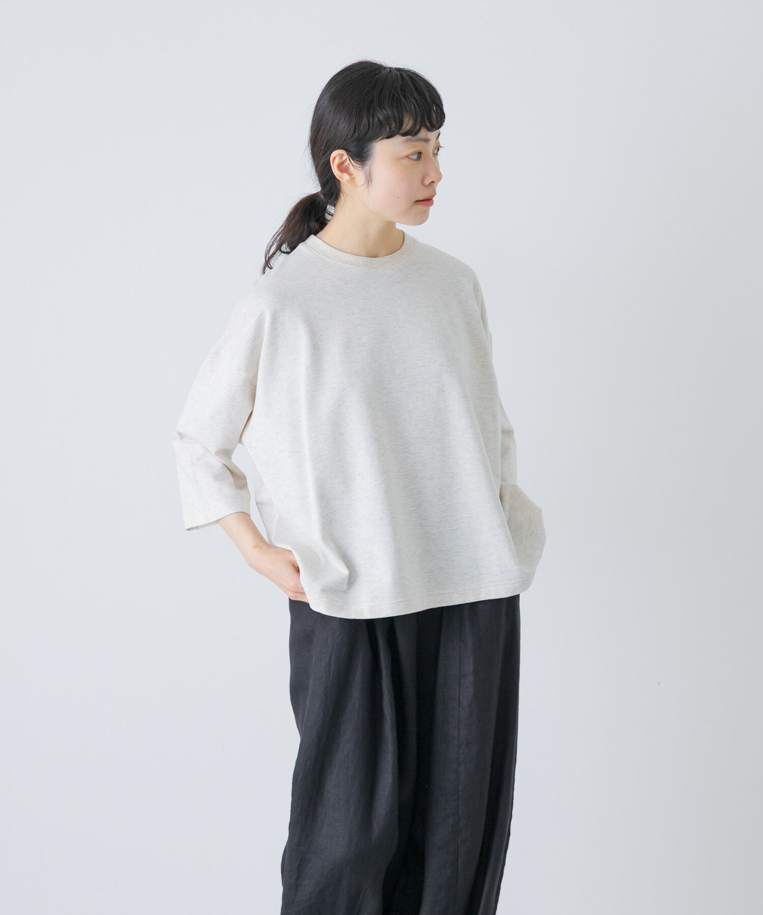 かぐれ「コットンインレー6分袖プルオーバー」|Tシャツ・カットソー|