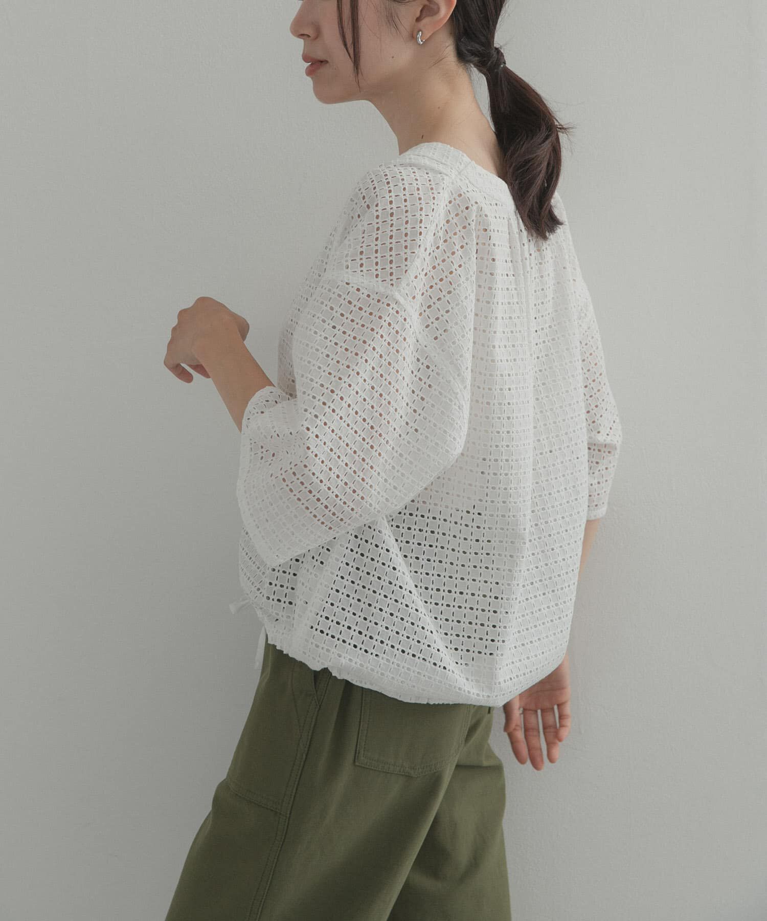 URBAN RESEARCH DOORS「レースドロストハーフスリーブブラウス」|シャツ・ブラウス|