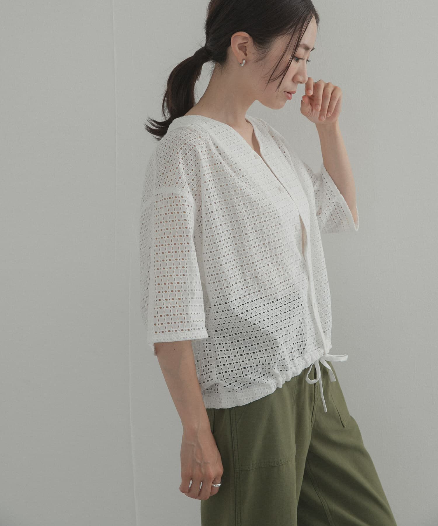 URBAN RESEARCH DOORS「レースドロストハーフスリーブブラウス」|シャツ・ブラウス|