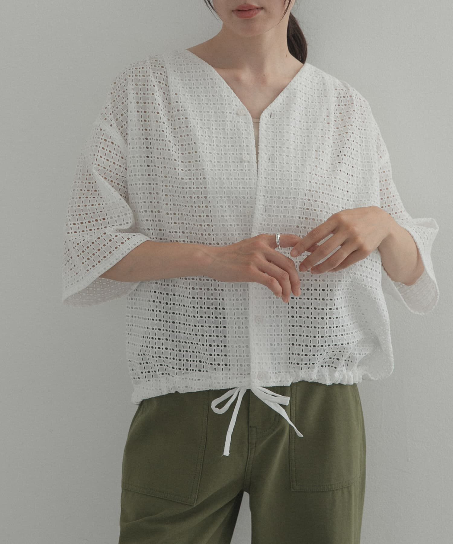 URBAN RESEARCH DOORS「レースドロストハーフスリーブブラウス」|シャツ・ブラウス|