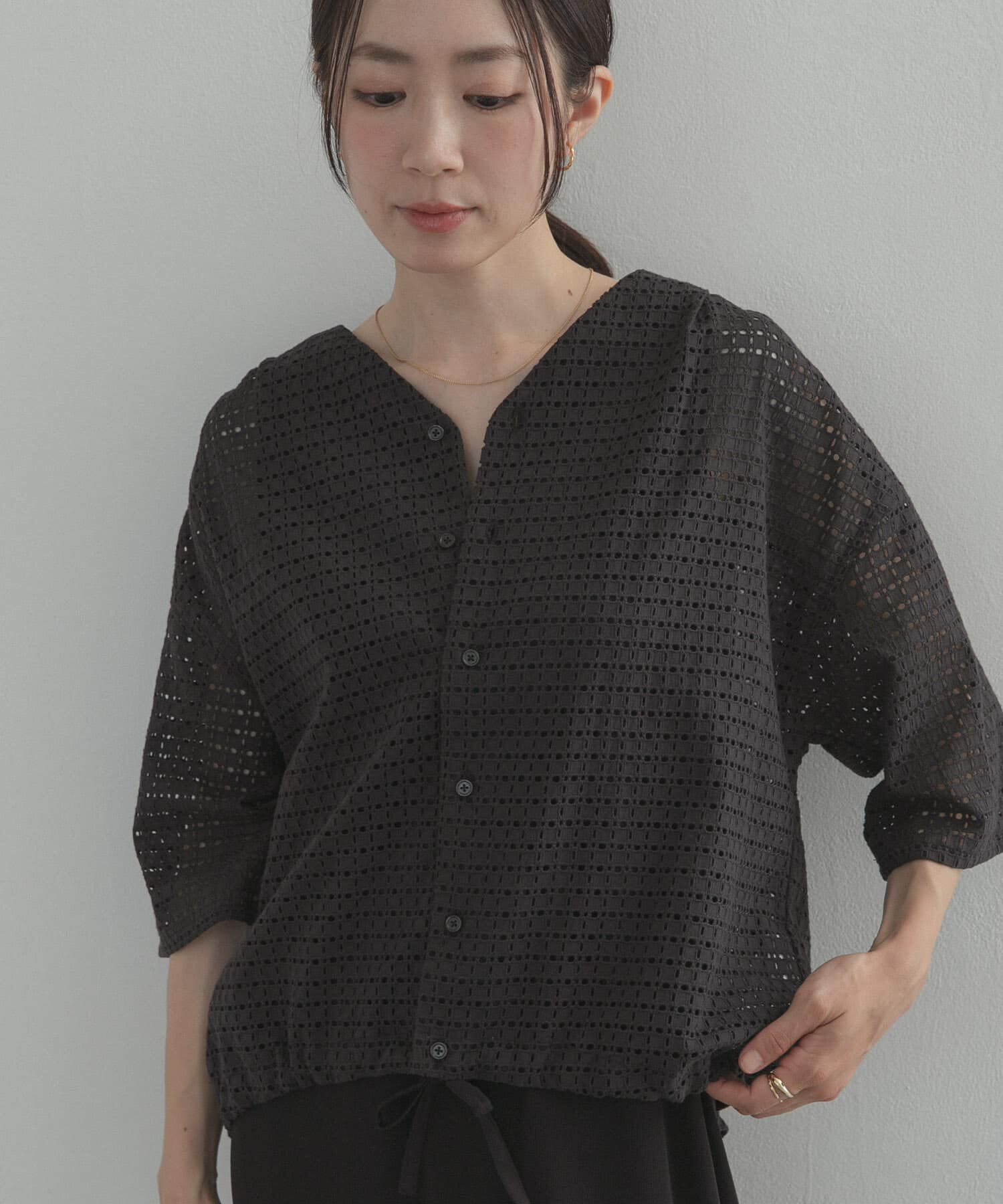 URBAN RESEARCH DOORS「レースドロストハーフスリーブブラウス」|シャツ・ブラウス|