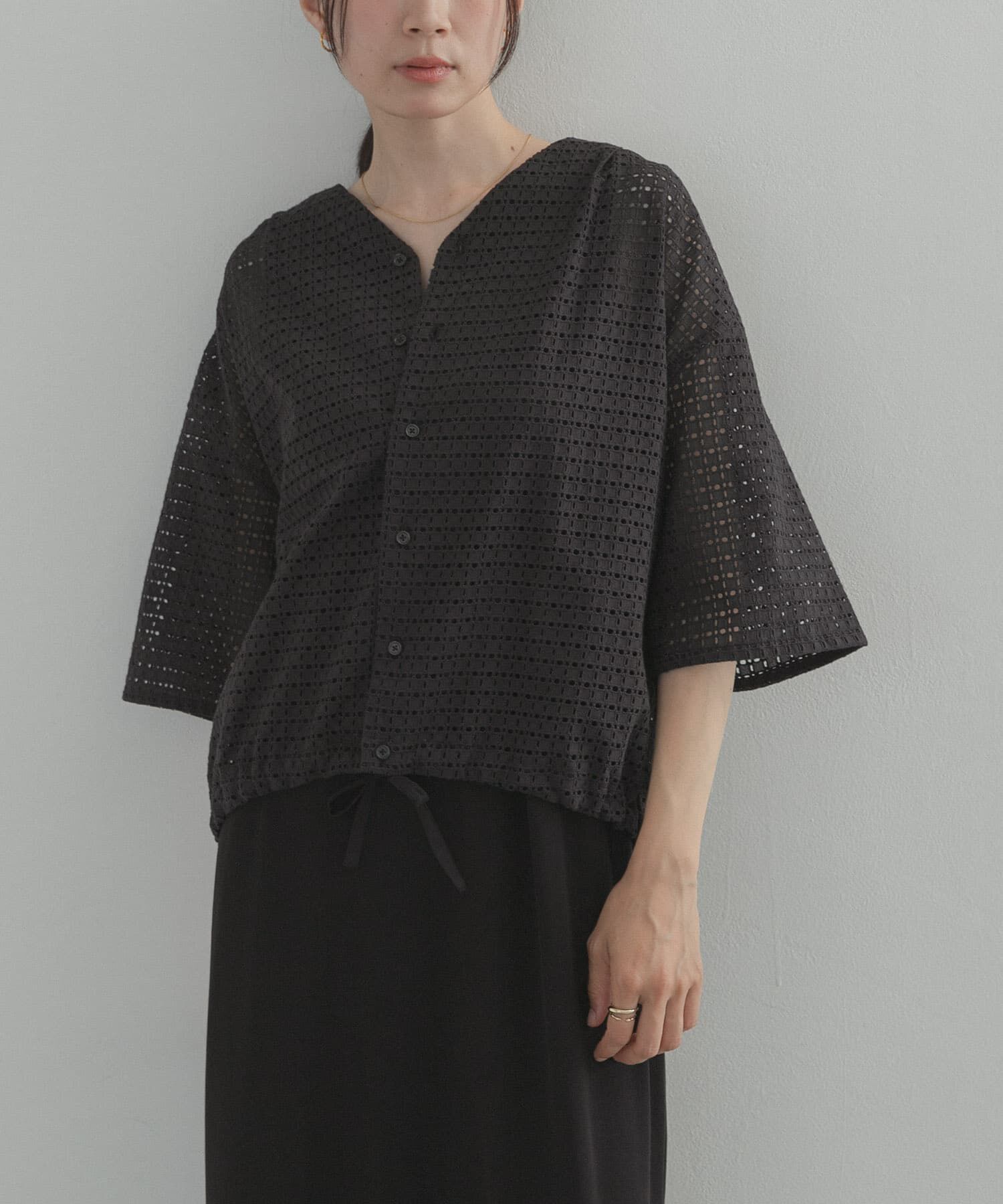 URBAN RESEARCH DOORS「レースドロストハーフスリーブブラウス」|シャツ・ブラウス|