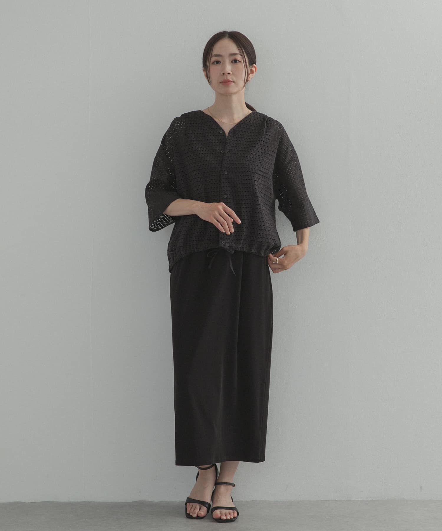 URBAN RESEARCH DOORS「レースドロストハーフスリーブブラウス」|シャツ・ブラウス|