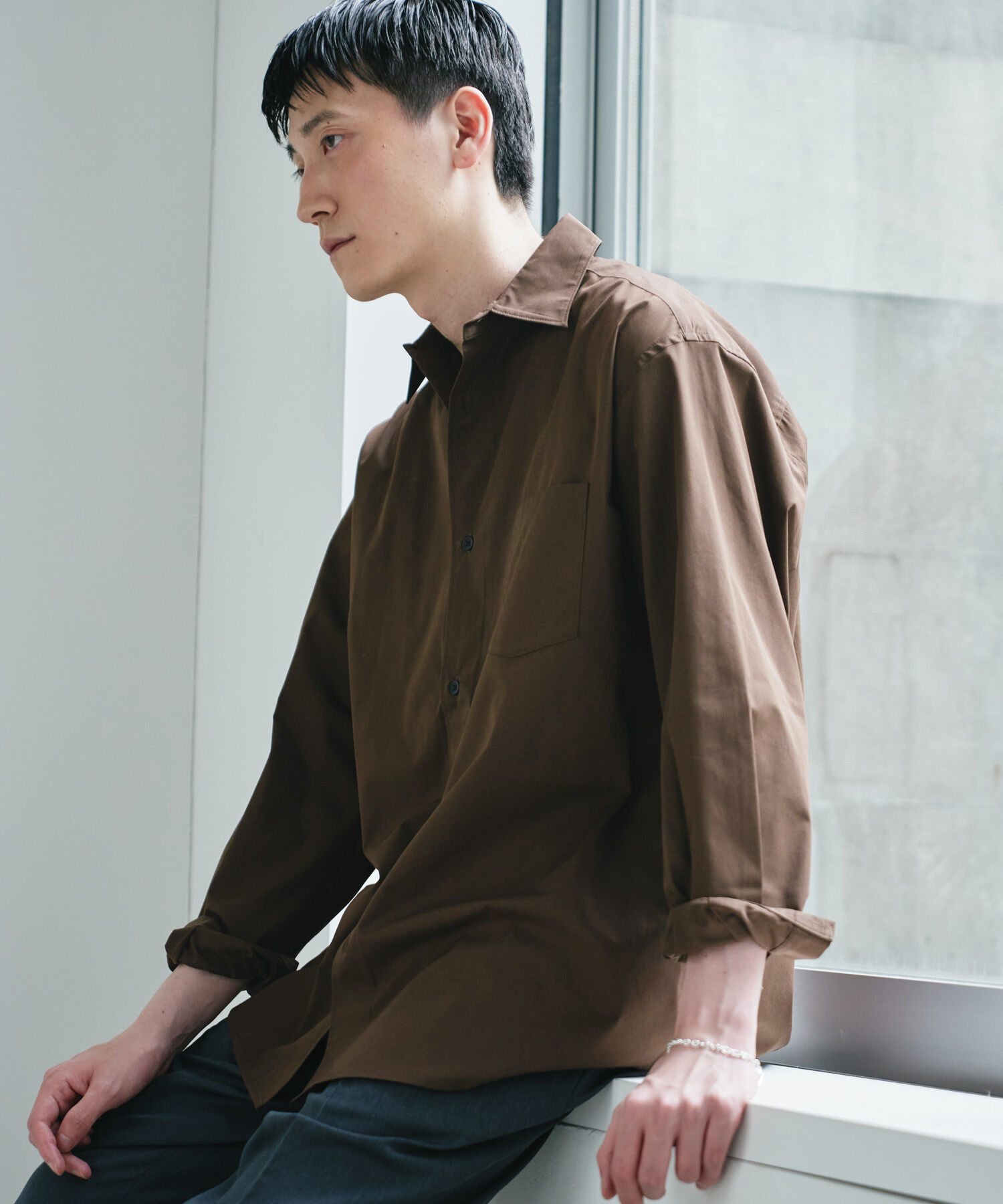 URBAN RESEARCH DOORS「『速乾/イージーケア/UVカット』『URTECH』Aircare ロングスリーブシャツ」|シャツ・ブラウス|ブラウン