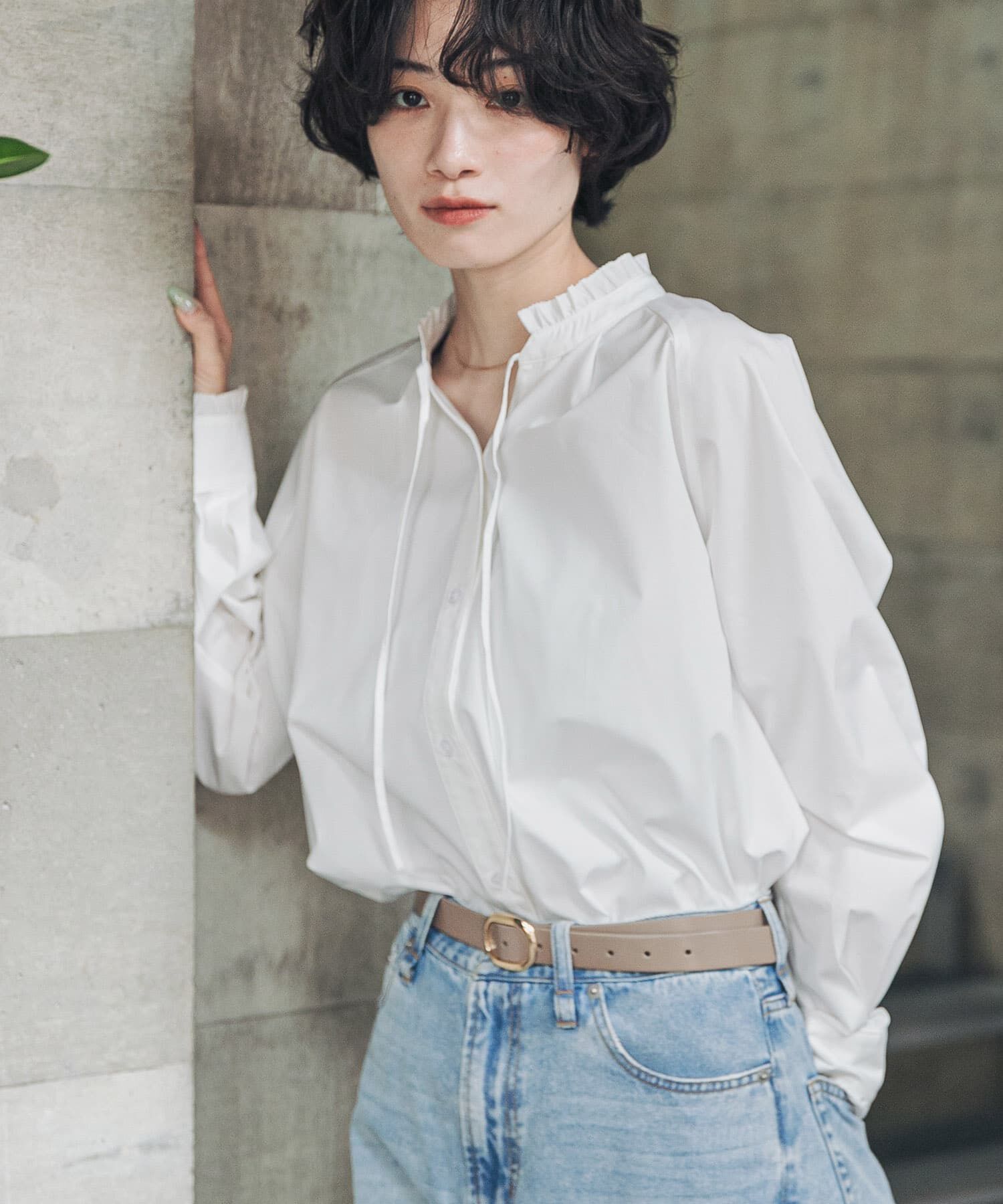 URBAN RESEARCH DOORS「『速乾/イージーケア/UVカット』『UR TECH』Aircareフリルネックブラウス」|シャツ・ブラウス|
