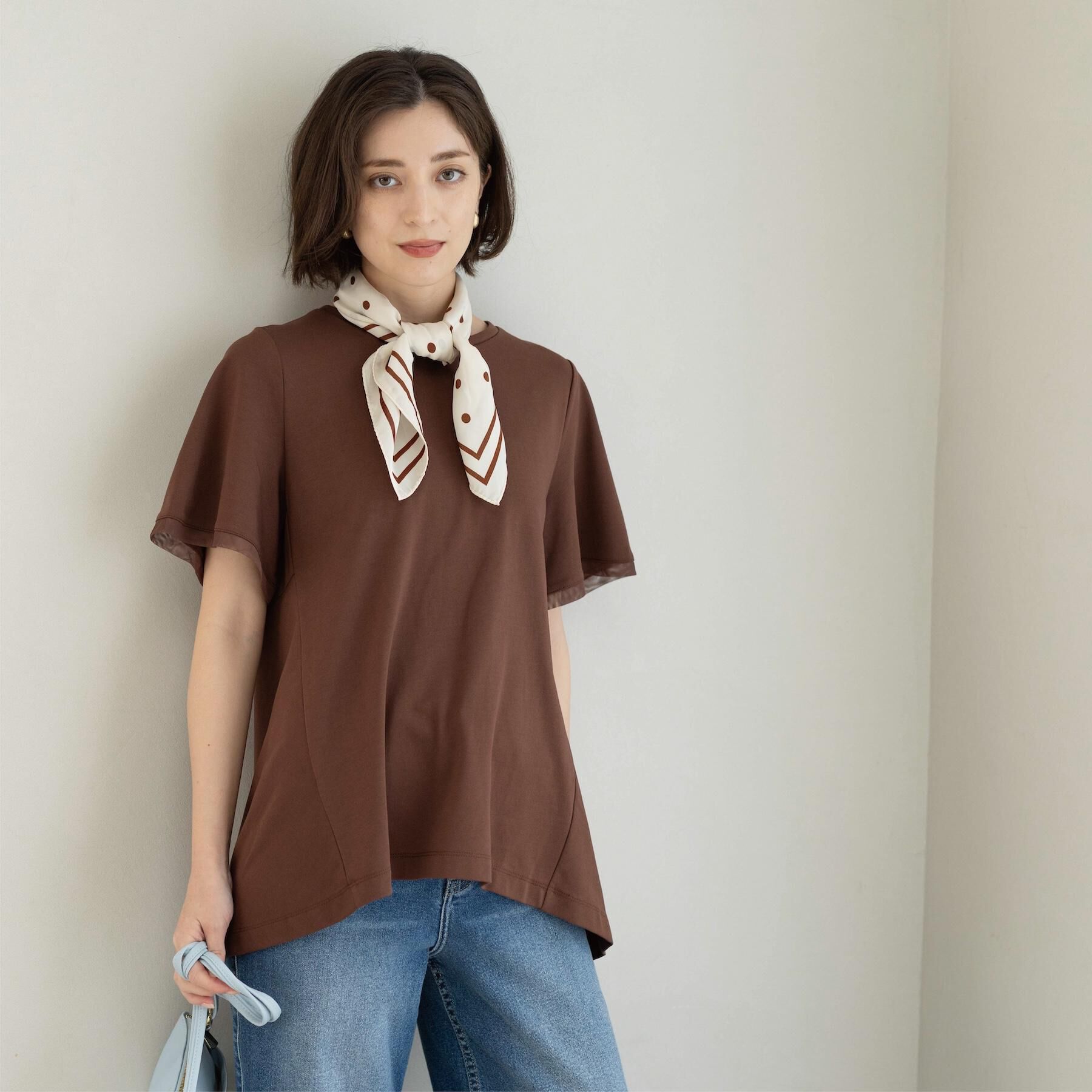 OPAQUE.CLIP「【UVケア／接触冷感】スーパーアイス 袖チュールペプラムカットソー《洗濯機OK》」|Tシャツ・カットソー|