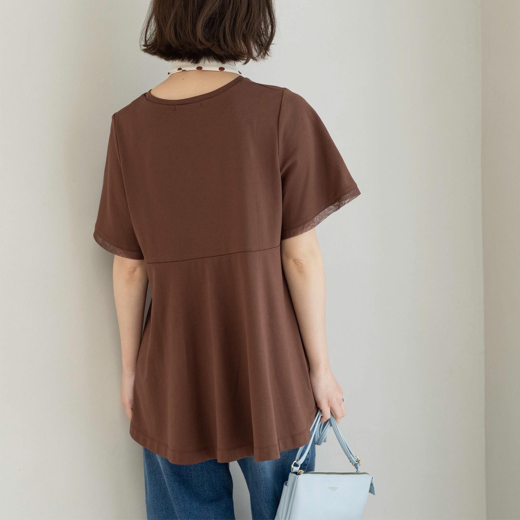 OPAQUE.CLIP「【UVケア／接触冷感】スーパーアイス 袖チュールペプラムカットソー《洗濯機OK》」|Tシャツ・カットソー|