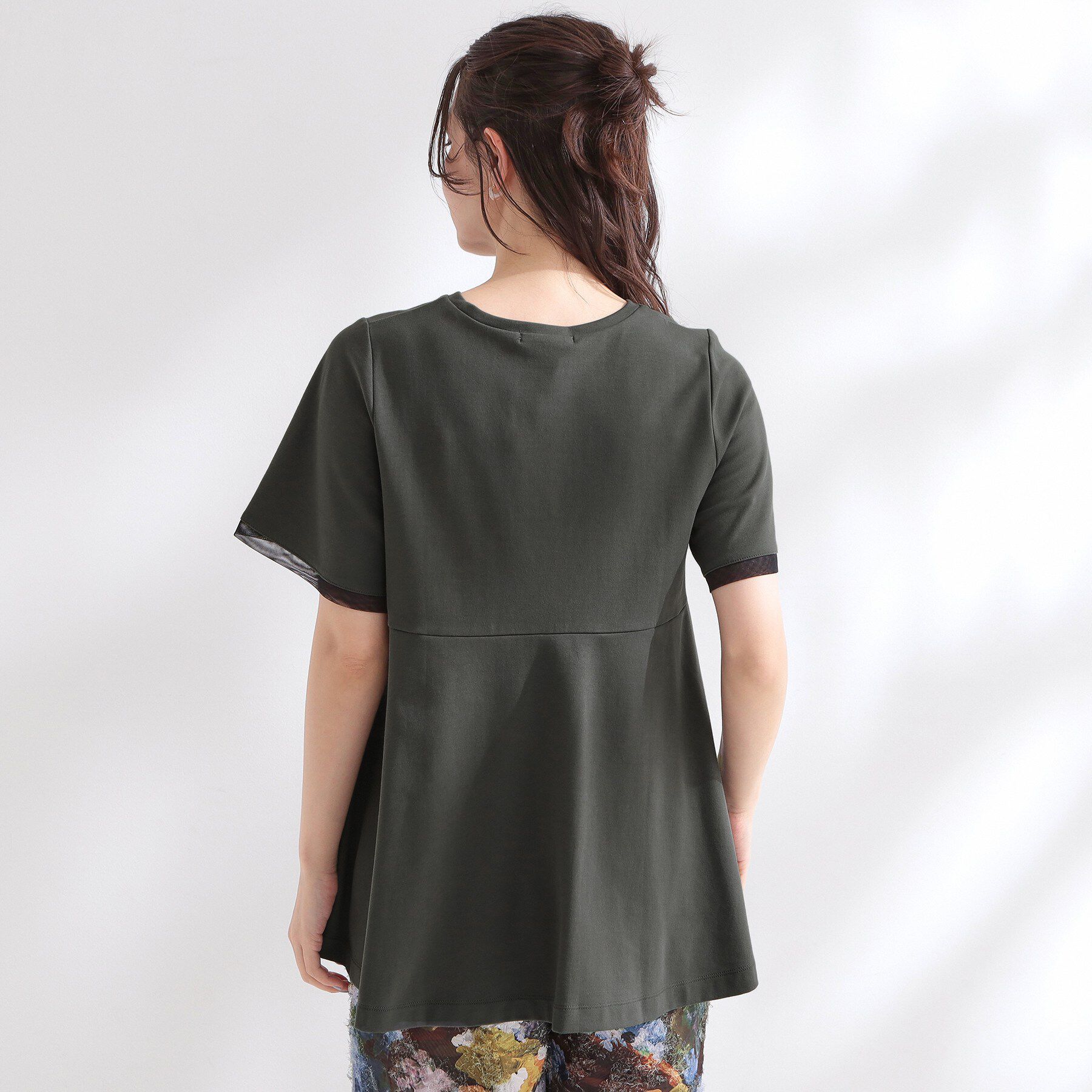 OPAQUE.CLIP「【UVケア／接触冷感】スーパーアイス 袖チュールペプラムカットソー《洗濯機OK》」|Tシャツ・カットソー|