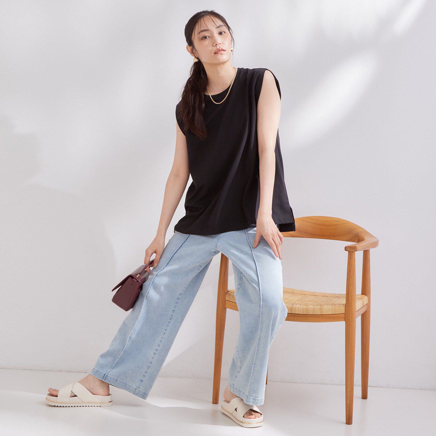 OPAQUE.CLIP「【UVケア／接触冷感】スーパーアイス ノースリーブボクシーカットソー《洗濯機OK》」|Tシャツ・カットソー|