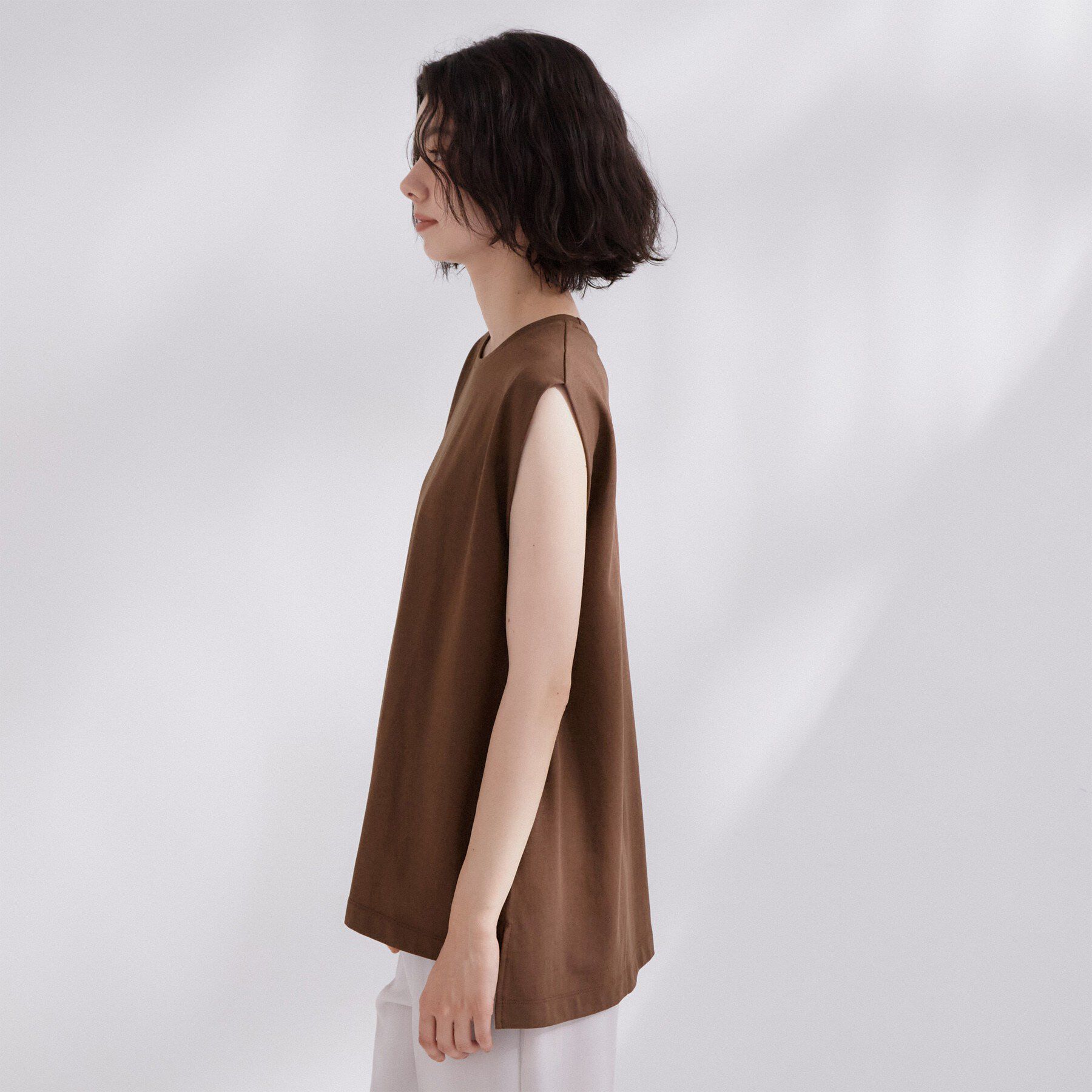 OPAQUE.CLIP「【UVケア／接触冷感】スーパーアイス ノースリーブボクシーカットソー《洗濯機OK》」|Tシャツ・カットソー|