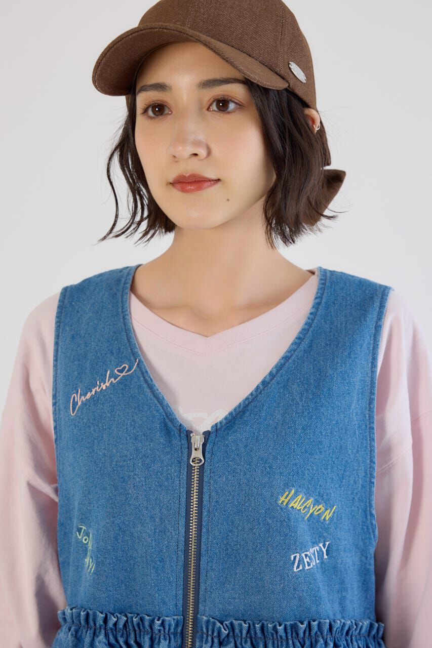RODEO CROWNS「embroideryフロントジップベスト」|ダウンベスト・ベスト|