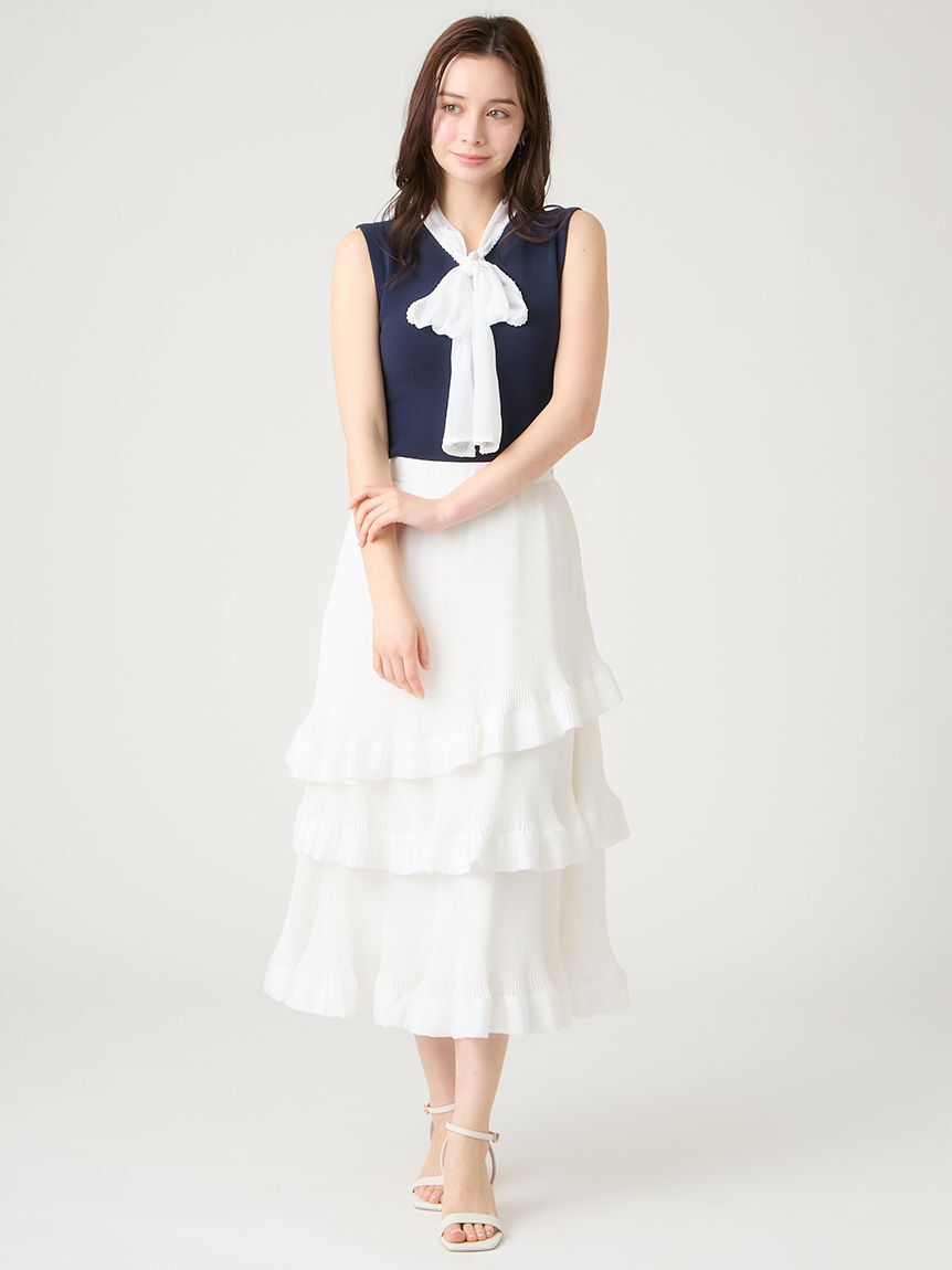 CELFORD「【洗える】【UVカット】シフォンボウタイニットプルオーバー」|ニット・セーター|