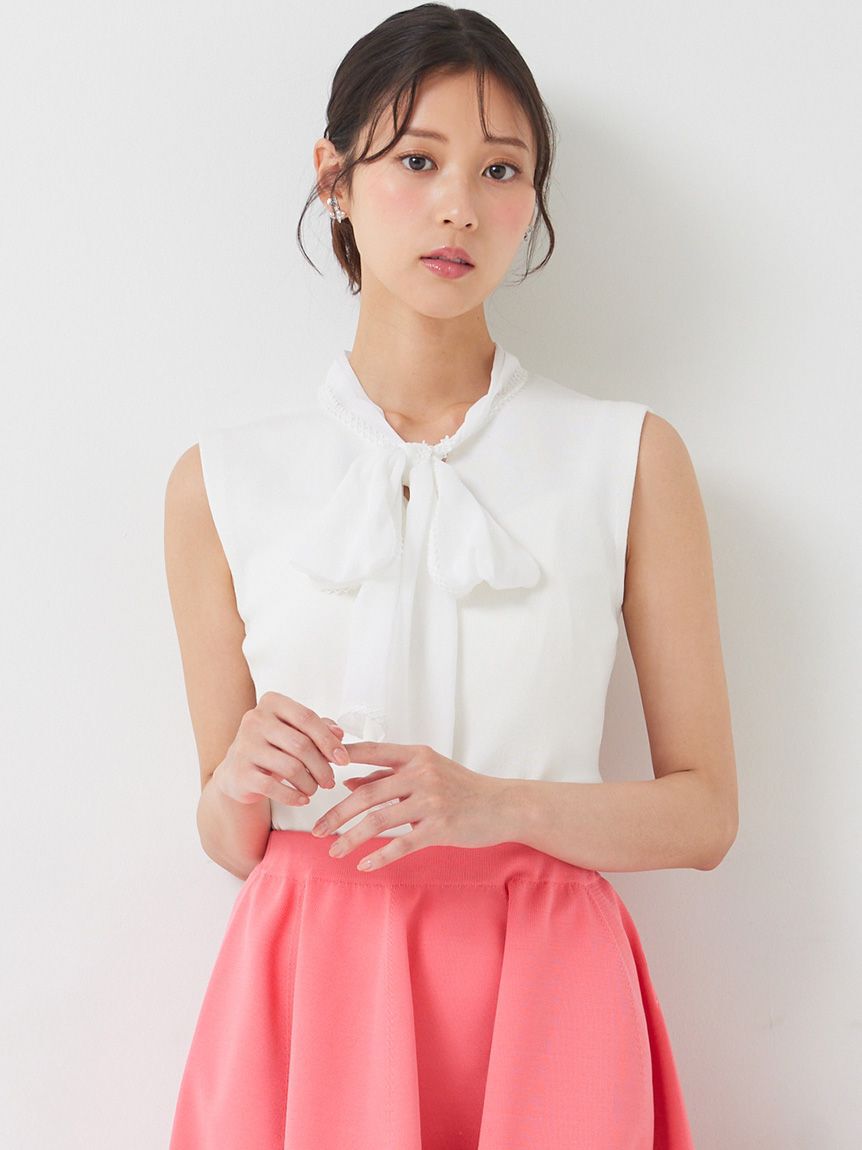 CELFORD「【洗える】【UVカット】シフォンボウタイニットプルオーバー」|ニット・セーター|