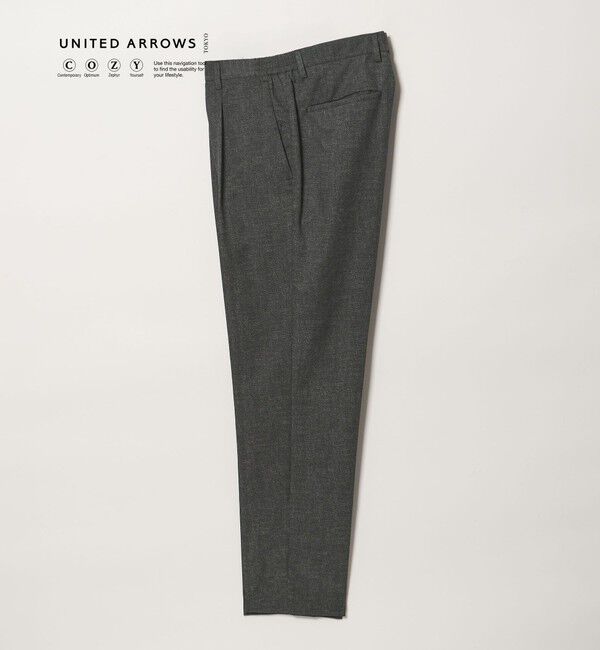 UNITED ARROWS「COOL DOTS プリント サイドシャーリング 1プリーツ パンツ ウォッシャブル ストレッチ」|スラックス|DK.GRAY