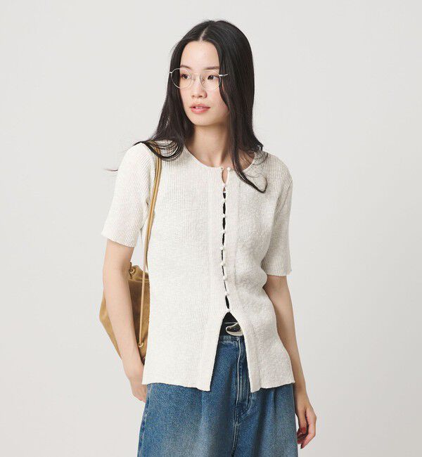 BEAUTY&YOUTH UNITED ARROWS「麻ブレンド スラブ フロントボタン ショートスリーブ カーディガン ウォッシャブル」|カーディガン|OFF WHITE