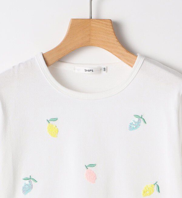 SHIPS KIDS「SHIPS KIDS:100～130cm /レモン スパンコール 刺繍 ロングスリーブ Tシャツ」|Tシャツ・カットソー|
