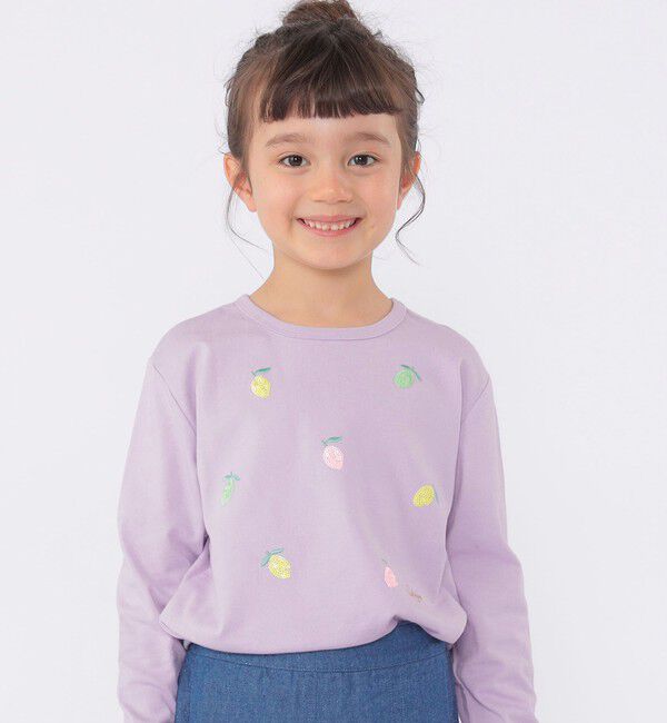SHIPS KIDS「SHIPS KIDS:100～130cm /レモン スパンコール 刺繍 ロングスリーブ Tシャツ」|Tシャツ・カットソー|