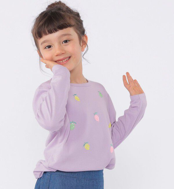 SHIPS KIDS「SHIPS KIDS:100～130cm /レモン スパンコール 刺繍 ロングスリーブ Tシャツ」|Tシャツ・カットソー|