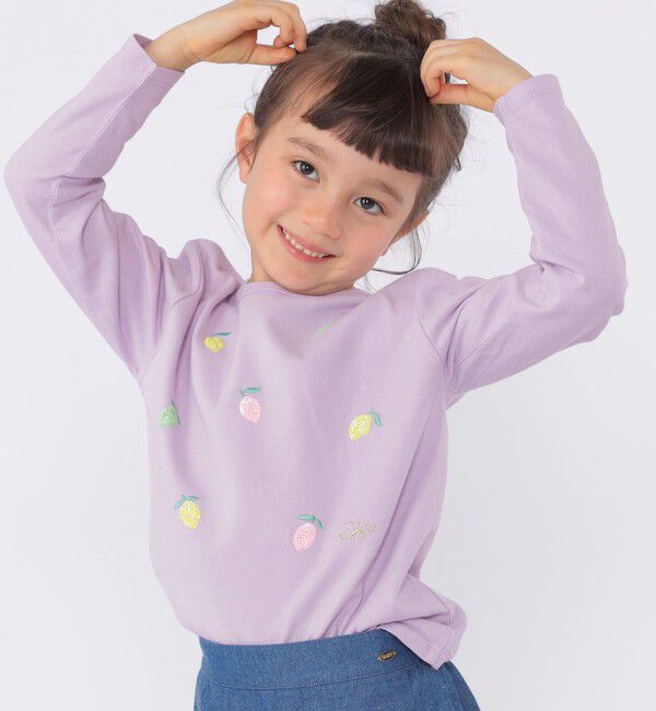 SHIPS KIDS「SHIPS KIDS:100～130cm /レモン スパンコール 刺繍 ロングスリーブ Tシャツ」|Tシャツ・カットソー|