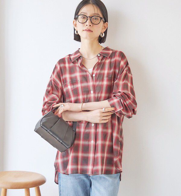 SHIPS for women「《予約》〈手洗い可能〉シアー チェック オーバー サイズ シャツ」|シャツ・ブラウス|