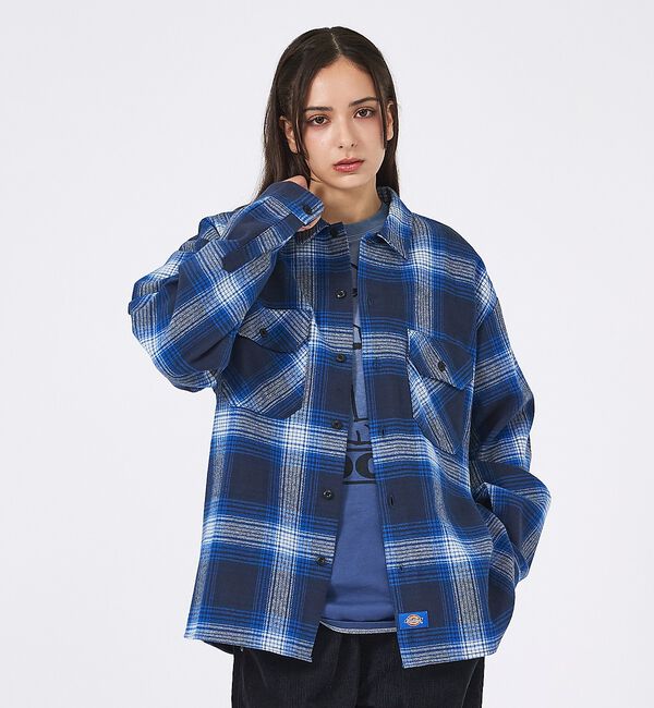 ABAHOUSE「【Dickies / ディッキーズ】フランネルチェックシャツ / ユニセックス」|シャツ・ブラウス|ブルー