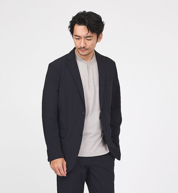 ABAHOUSE「【接触冷感/セットアップ対応】ナイロンジャガード ストレッチ シングルジャケット」|テーラードジャケット|