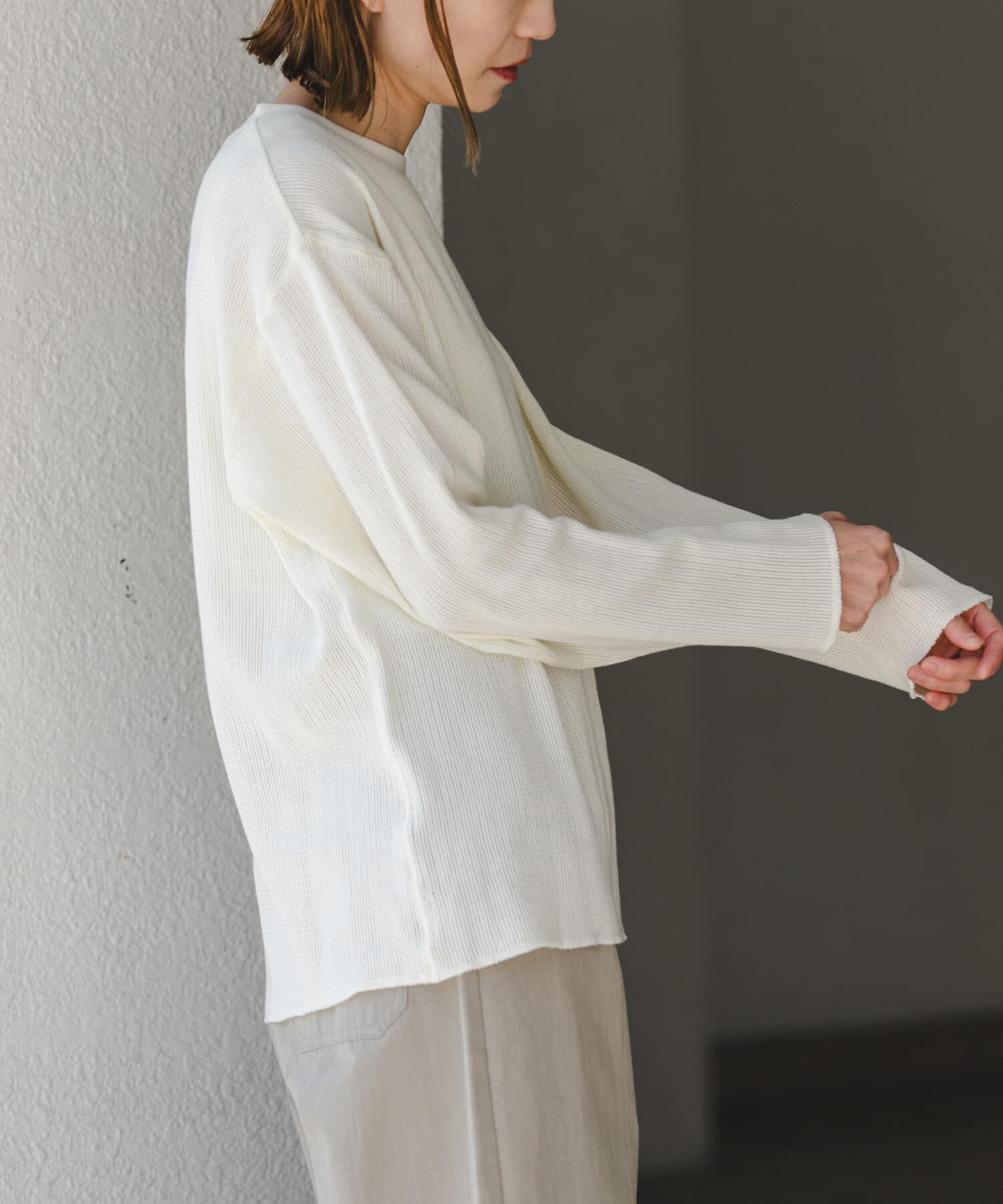 URBAN RESEARCH DOORS「FORK&SPOON　メッシュロングスリーブプルオーバー」|Tシャツ・カットソー|アイボリー