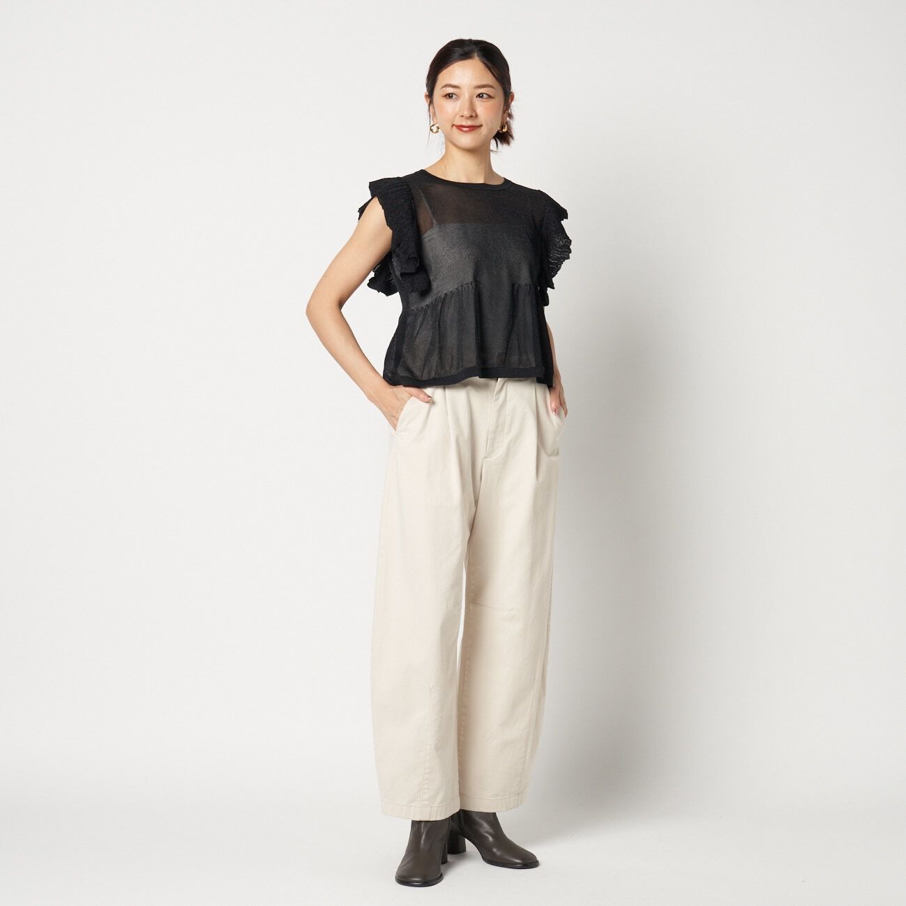  「three dots RUFFLE TOP」|ニット・セーター|