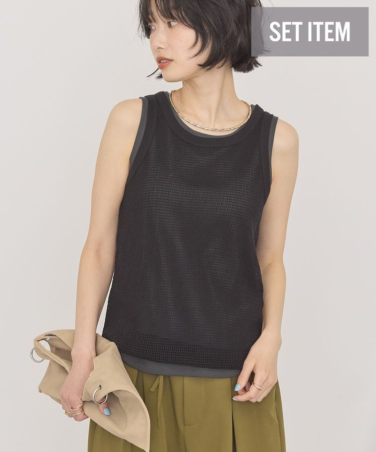AMERICAN HOLIC「【2点セット】メッシュレイヤードタンクトップ」|キャミソール|Black