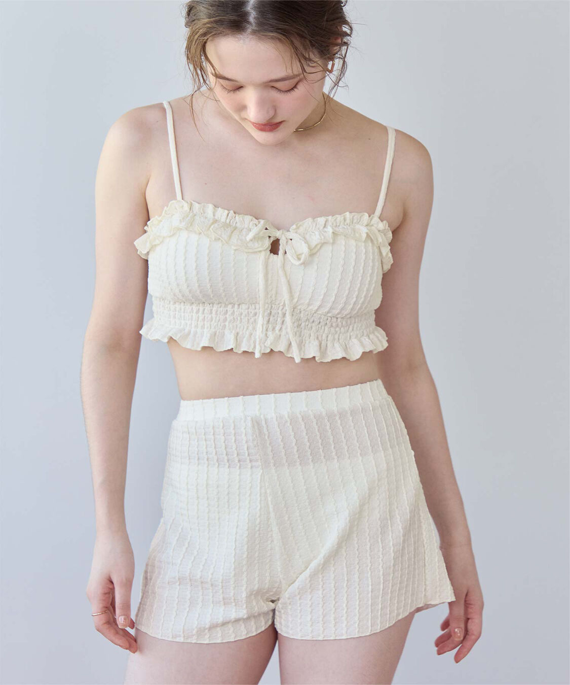 SEA DRESS「3点セット/フリルデザインジャガードビキニ&times;ショートパンツ/水着」|ビキニ|