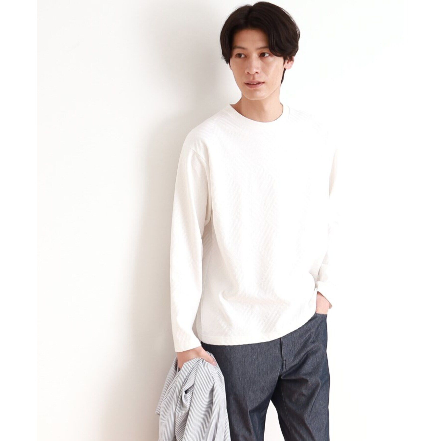 THE SHOP TK「リンクスジャカード長袖Tシャツ ON／OFF兼用」|Tシャツ・カットソー|