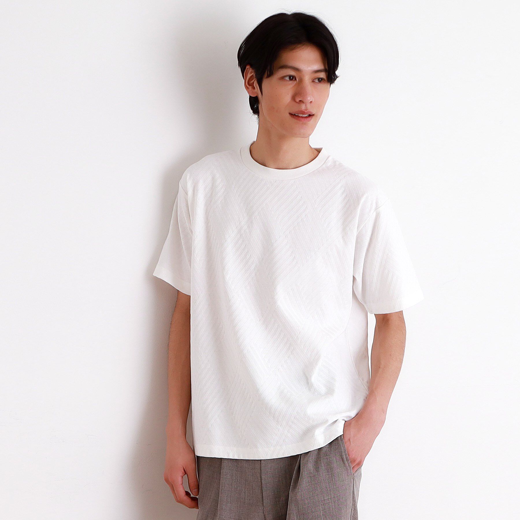 THE SHOP TK「リンクスジャカード半袖Ｔシャツ」|Tシャツ・カットソー|オフホワイト(003