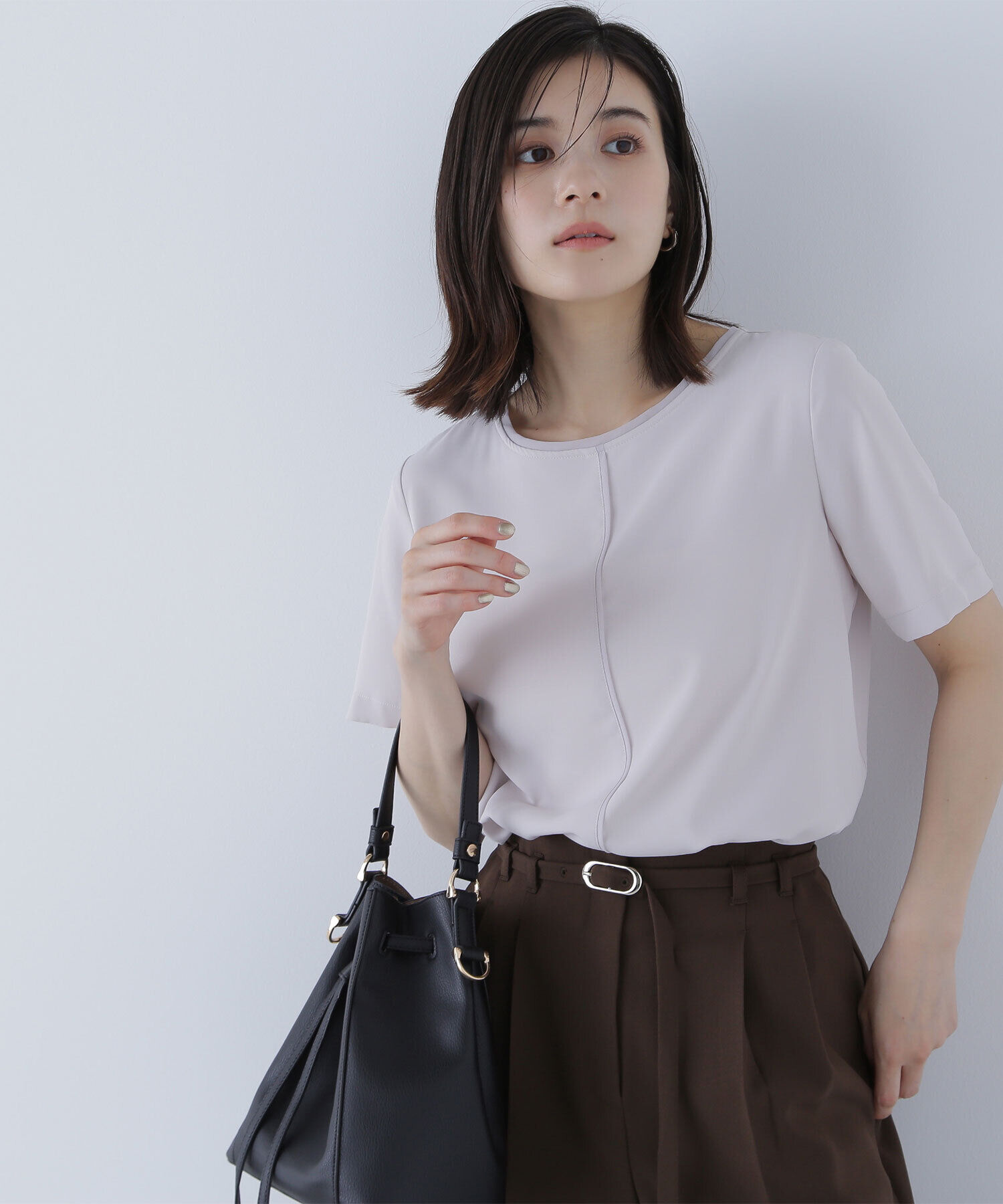 「シフォンラインTブラウス」|シャツ・ブラウス|グレージュ3