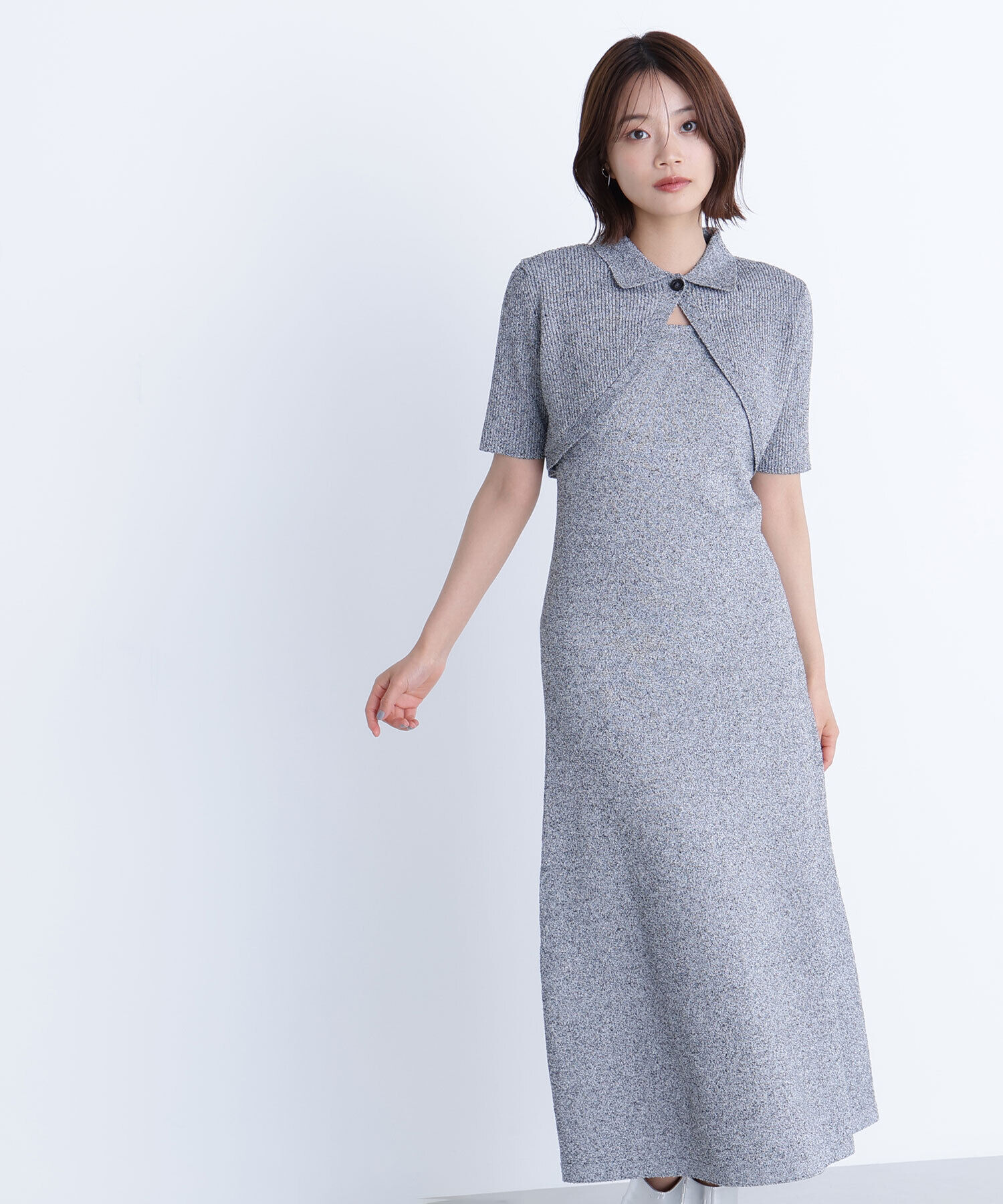  「ショートボレロセットニットワンピース」|ワンピース|