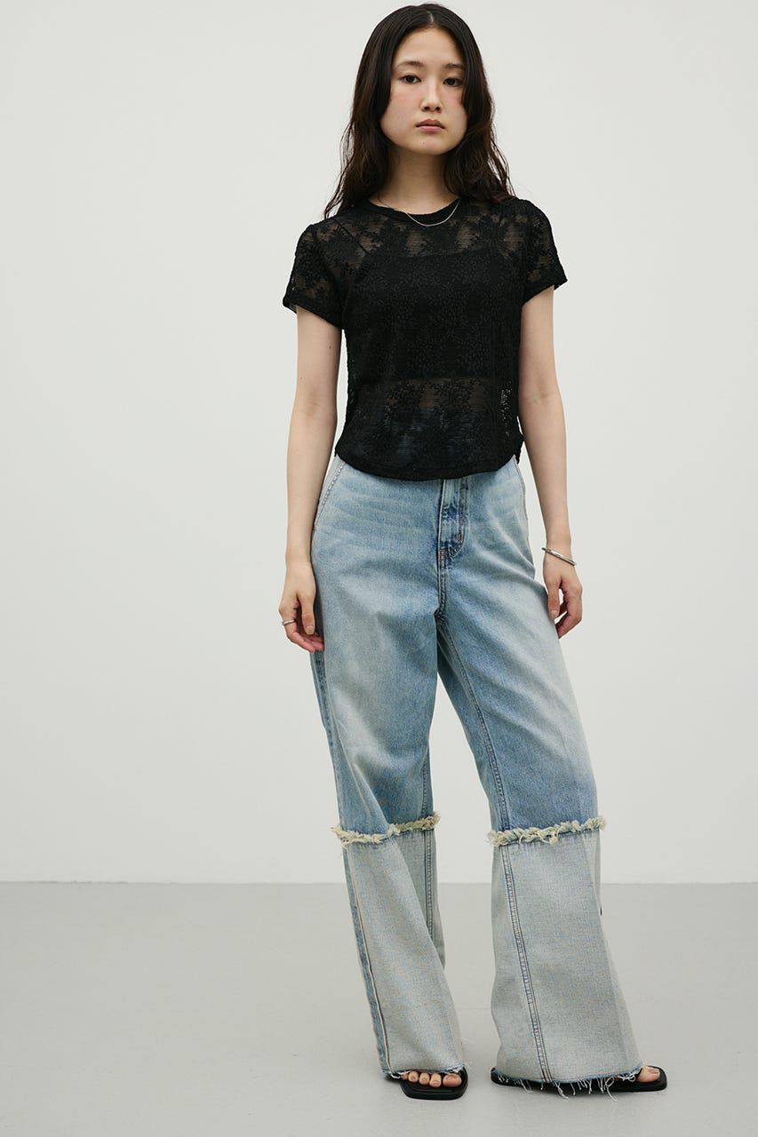 STYLEMIXER「ジャガードレースカットトップ」|Tシャツ・カットソー|BLK