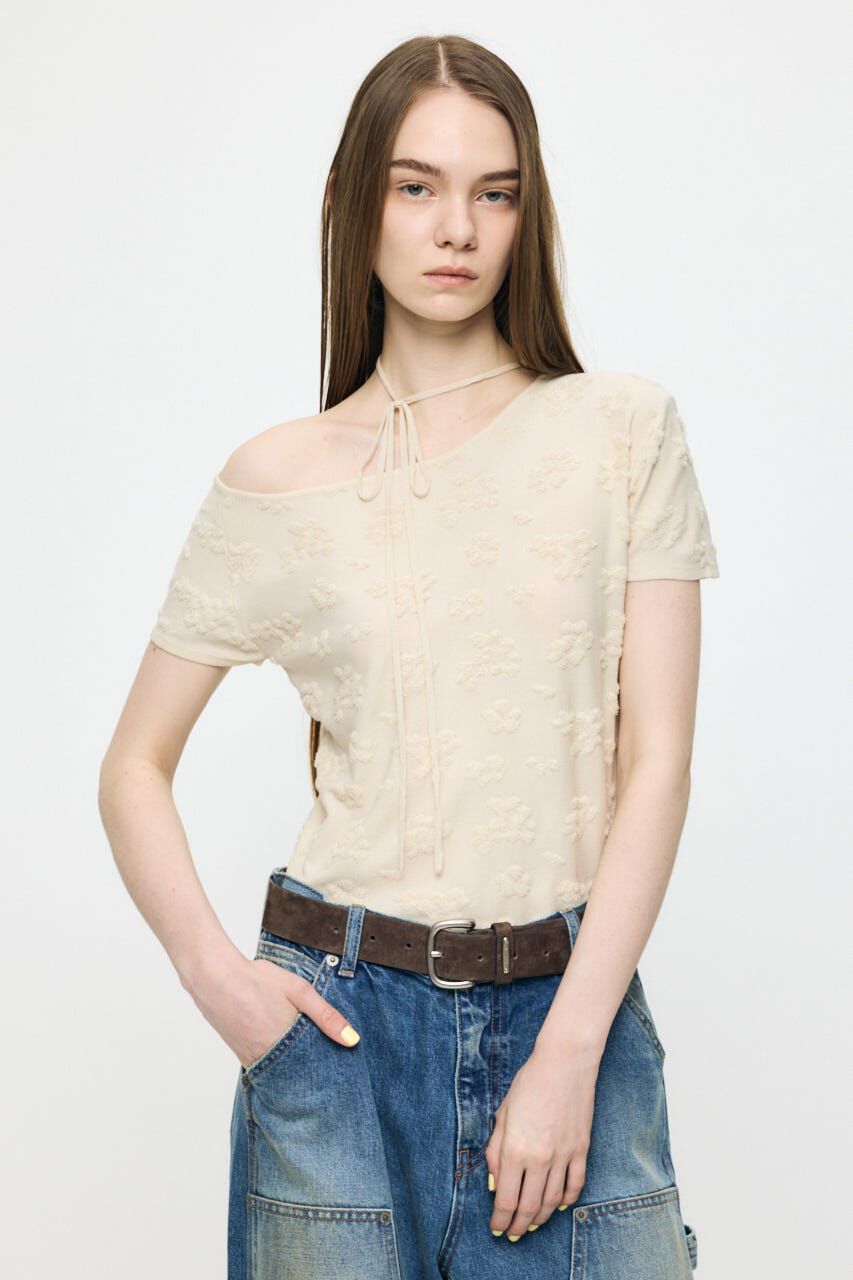 MOUSSY「FLORAL JACQUARD CUT トップス」|Tシャツ・カットソー|O/WHT1