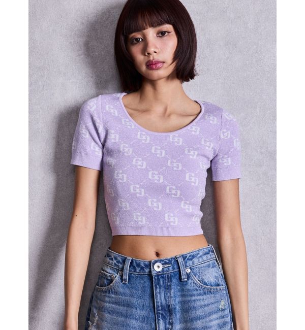 GYDA「GG jacquardラメニットTOPS」|ニット・セーター|パープル