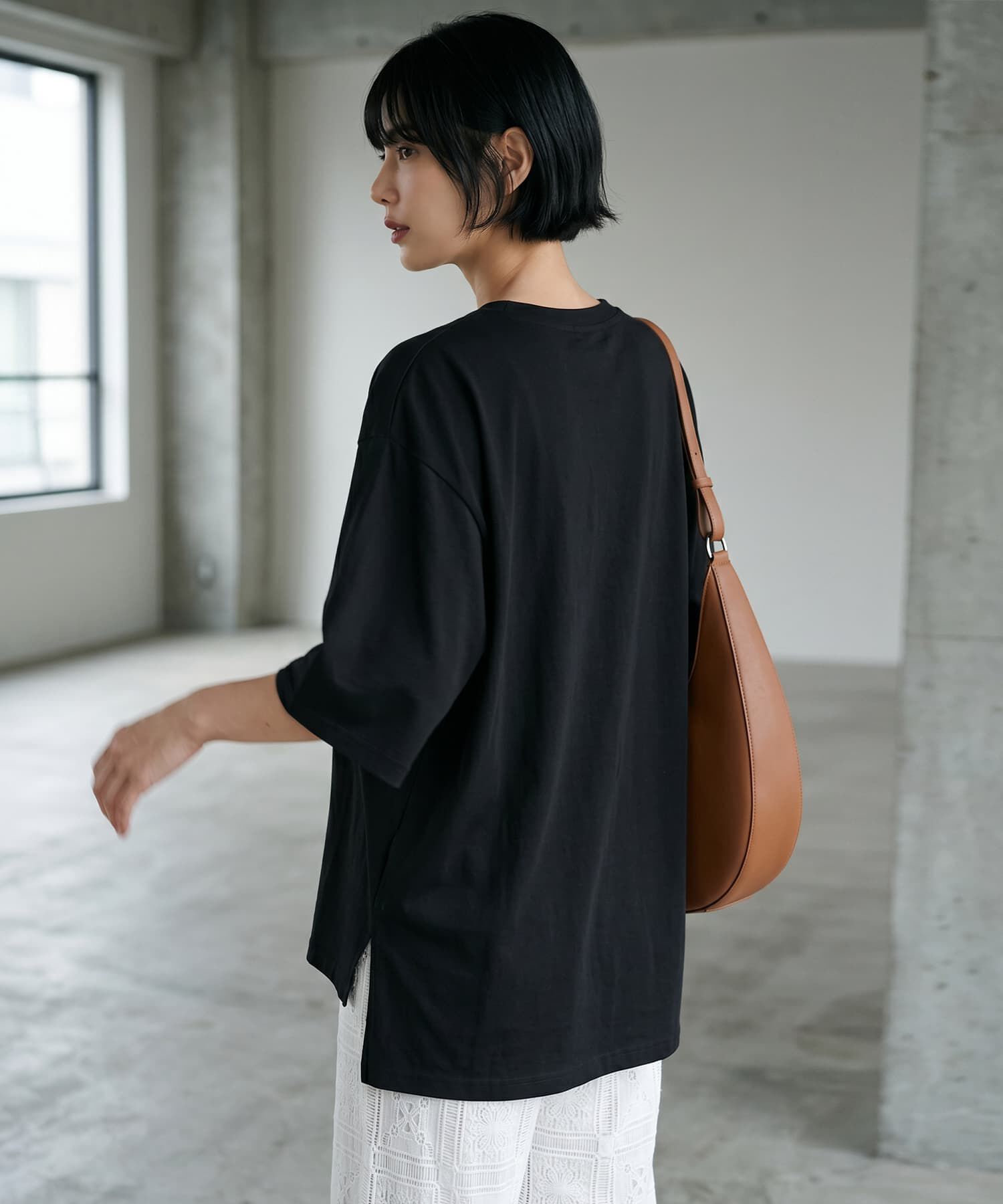 STYLE DELI「【BLK001】ゆったりシルエット五分袖ドルマンTシャツ」|Tシャツ・カットソー|