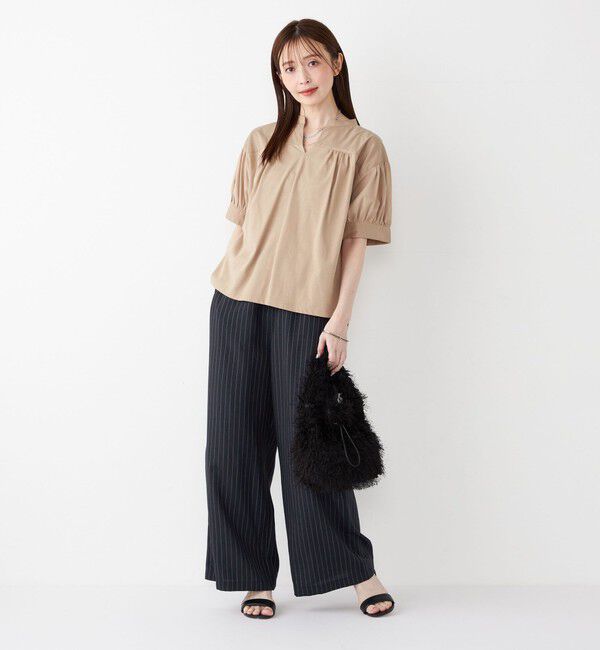 SHIPS Colors 「SHIPS Colors:〈手洗い可能〉ハイツイスト コンビ スキッパー プルオーバー」|Tシャツ・カットソー|