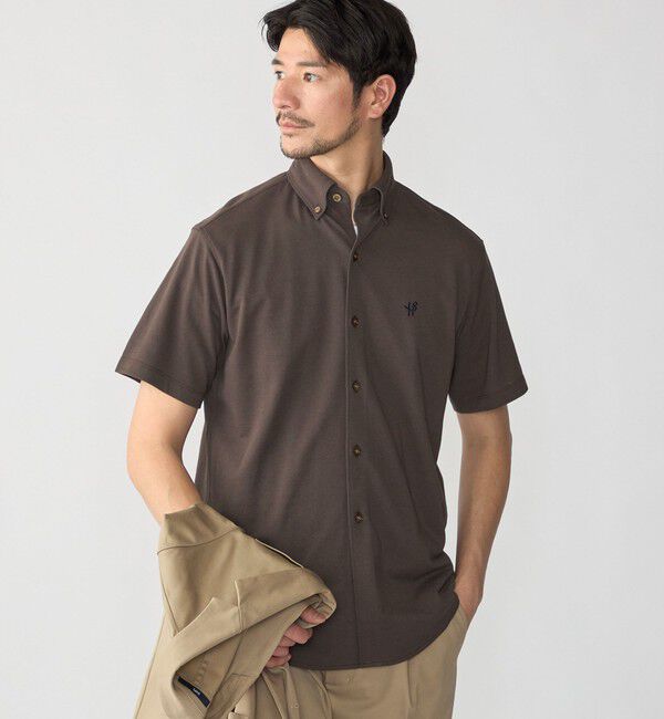 SHIPS「【WEB限定】SHIPS: 〈吸水速乾〉ドライピケ ワンポイント ロゴ ボダンダウン シャツ」|Tシャツ・カットソー|ブラウン