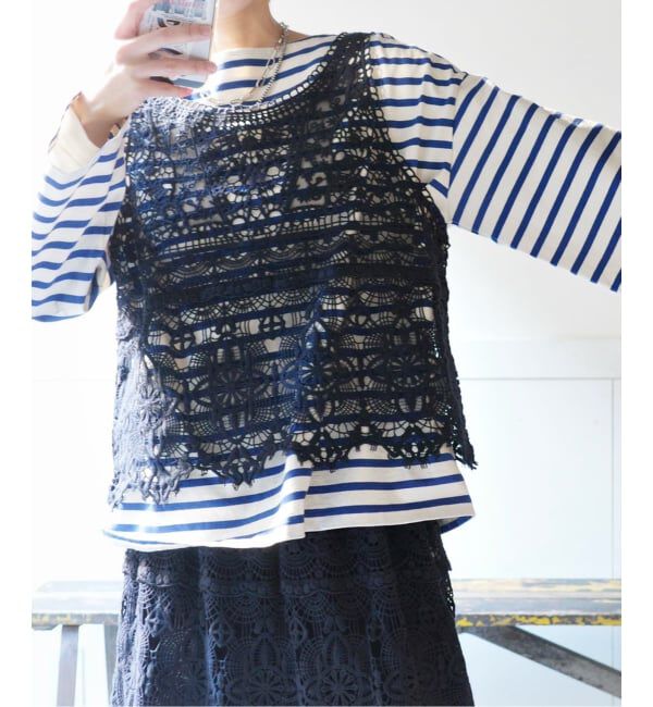 journal standard luxe「《追加》レースMIXノースリーブブラウス」|シャツ・ブラウス|ネイビー